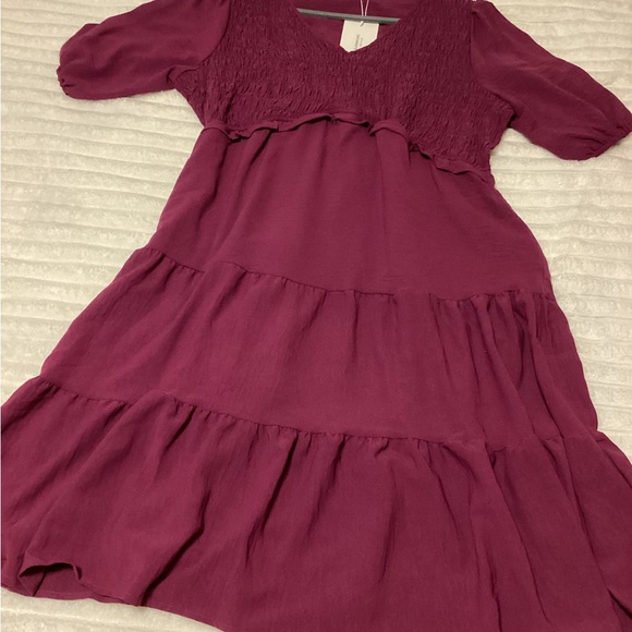 BloomChic Rich Purple Midi Dress with ruching on the chest, pockets, NWT - Picture 6 of 9